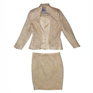 RARE VTG Thierry Mugler Vintage 1997‎ Gold Brocade Skirt Suit (Jacket + Skirt)